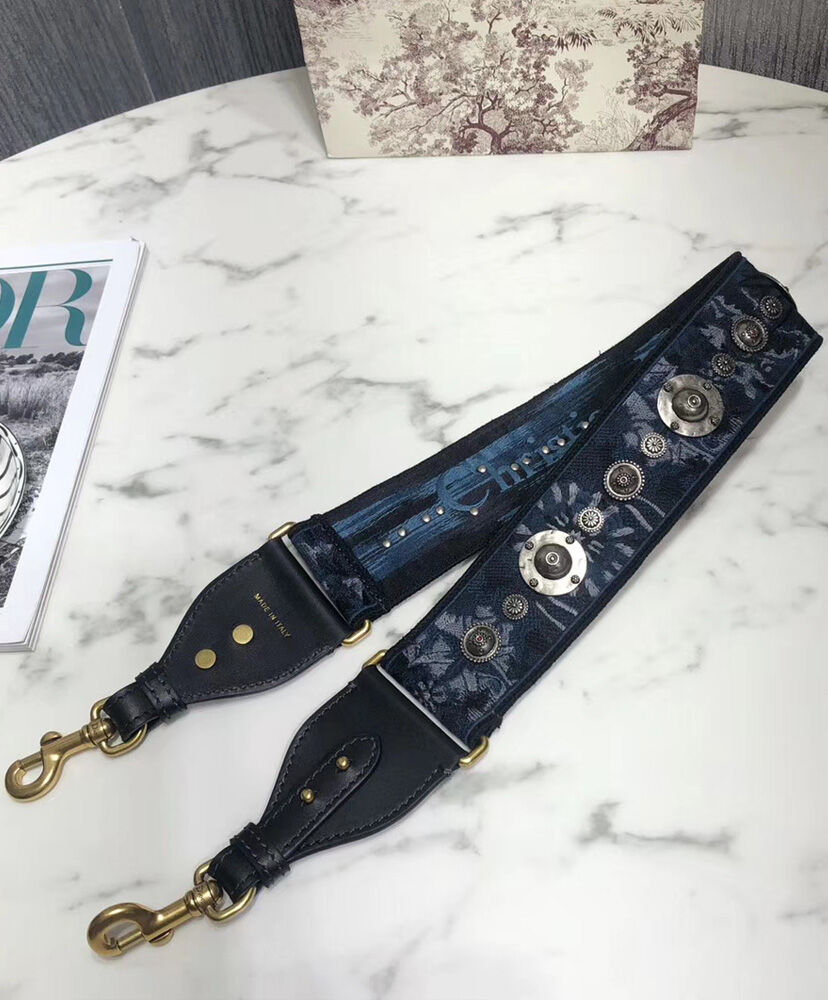 Christian Dior Multicolor Camouflage Fully Embroidered Strap Blue